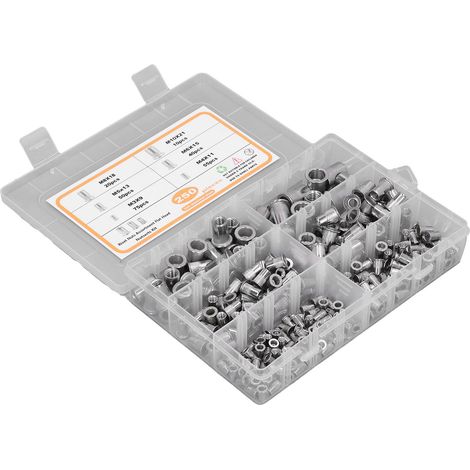 Jeu de 250 écrous à riveter à tête plate en acier inoxydable 304, tailles M3, M4, M5, M6, M8 et M10 (1/5)