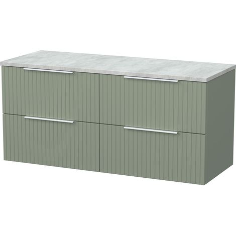 Callingwood Contemporary Wall Hung 4 Drawer Vanity Unit with Bellato Grey Laminate Worktop , 1200mm, Reed Green
