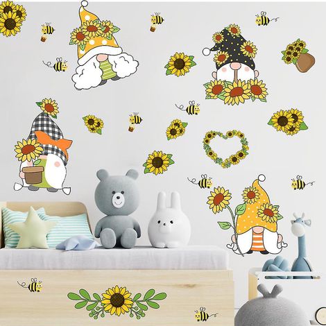 4 Pcs Stickers Muraux Petit Tournesol Nain Autocollants Muraux Mural Stickers Pour Chambre Salon Mur Tv (1/5)