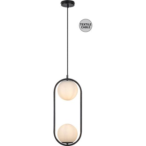 Lampada sospesa Ghita E27 2x Max.20 W Metal Black, Bianco di vetro L: 120 cm B: 21 cm H: 120 cm Ø15 cm Dimmabile (1/5)