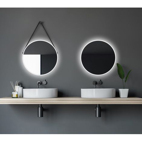 Talos White Light Spiegel rund - 50 cm - runder Wandspiegel in matt weiß - Wandspiegel mit LED - Badspiegel rund mit hochwertigen Aluminiumrahmen - Badezimmerspiegel mit indirekter LED-Beleuchtung
