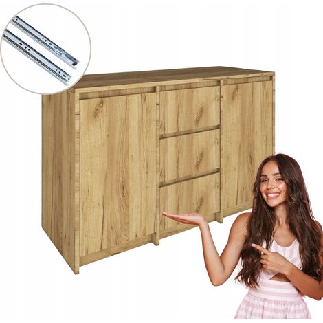 Cassettiera con 3 cassetti e 2 ante, rovere Gold Craft, senza maniglia, 120x75, 2x43 (1/5)