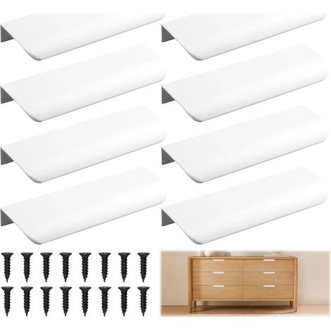 8 pièces poignées invisibles 120mm blanc, aluminium, avec vis pour armoire et tiroir. (1/5)