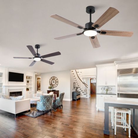 Schwarzer 132-cm-Deckenventilator mit dimmbarer LED-Beleuchtung, Fernbedienung, leisem, reversiblem Gleichstrommotor mit 6 Geschwindigkeitsstufen, für Wohnzimmer und Terrasse