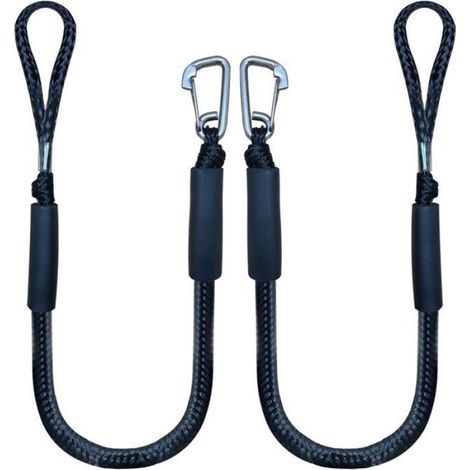 Câble élastique marin lot de 2 : noir avec crochet, extensible de 1,2 à 1,7 m, adapté aux bateaux, kayaks, bateaux à moteur, etc. (1/4)