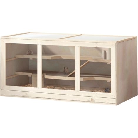 Natural Wooden Hamster Cage with Openable Top,Exercise Play House Pen for Small Animals,115Lx57Wx55H cm (1/5)