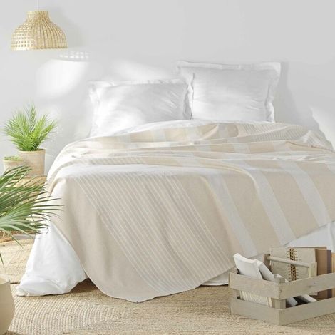 Couvre lit 2 personnes 240 x 260 cm coton/polyester tisse adele Naturel