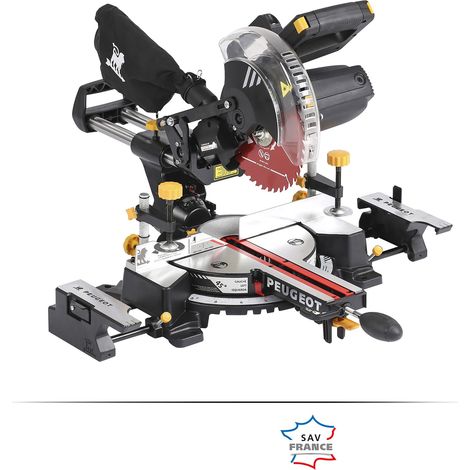 Peugeot – Scie à onglet radiale 210 mm – Puissance 1600 W – Diamètre de lame 210 mm – Capacité de coupe 65 x 260 mm – Vitesse 4800 tr/min (1/10)