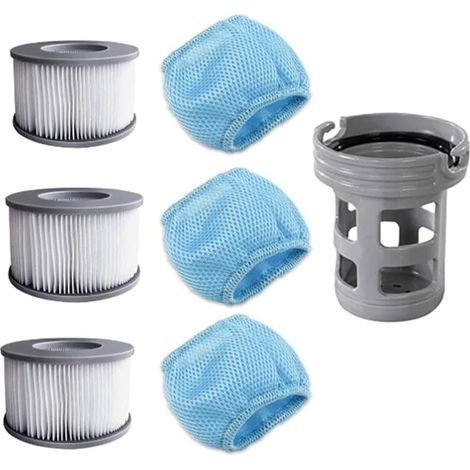 JSSEVN - Set of 3 filter cartridges with protective nets for inflatable pools, with filter holder (1/5)