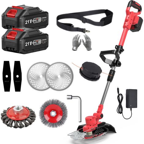 Débroussailleuse à Batterie 21V Coupe Bordure sans Fil avec Batterie,Debroussailleuse Electrique sans Fil avec 2 Batteries 4.0 Ah pour Jardin Élagage (Rot) (1/5)