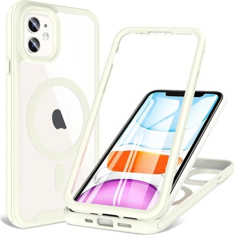 iPhone 11 Hülle MagSafe mit Displayschutz, 360° Rundumschutz, Stoßfest, Weiß (1/5)