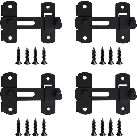 Serrure de porte 4 pièces, serrure de fenêtre, petite serrure de porte, acier inoxydable noir avec vis (1/5)