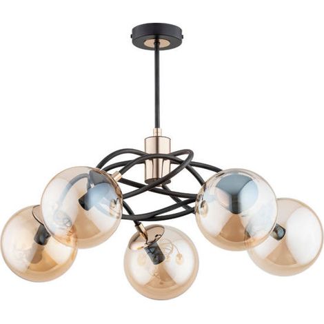 Alfa DOXA Classic Ceiling Light Fixture, 5-Light Glass Globe Chandelier, Black & Antique Gold Metal, E14 5x10W, Dimmable, 54cm Wide, Living Room Bedroom (1/2)