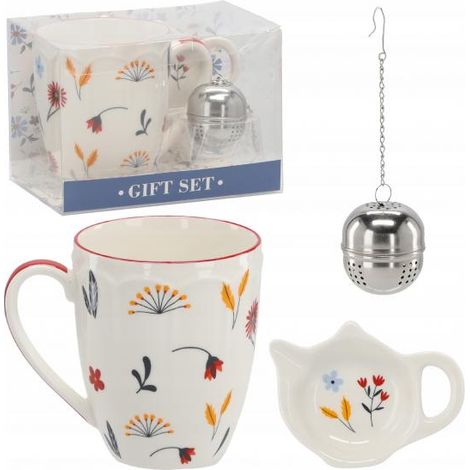 Juego de taza de porcelana de 350 ml + platillo de porcelana + infusor FLOWER