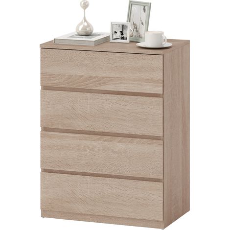 HOMCOM Mobile Cassettiera 4 Cassetti in Truciolato 60x40x80 cm Color Legno