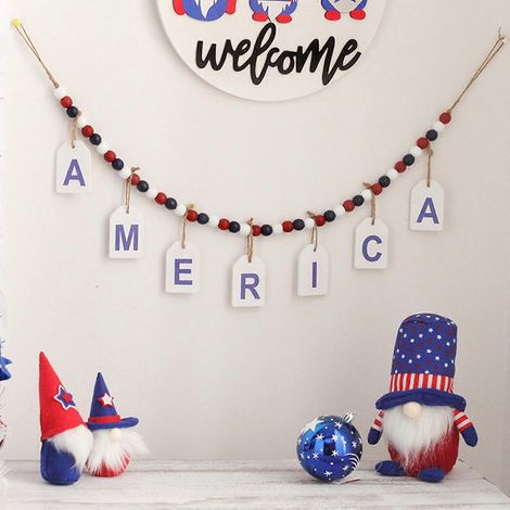 Guirlande de perles en bois de 60 cm pour la fête de l'Indépendance, avec étiquette américaine pour drapeau à tirer. (1/4)