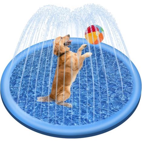 Piscina pequeña para niños y mascotas, Piscina inflable para perros de 100 cm, Aspersor plegable y reforzado para perros, Azul (1/5)