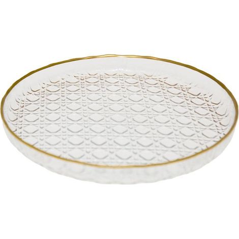 Assiette à Dessert en Verre Transparent et Doré Collection Bulle 16 x 16 x 2 cm - PANGIVO (1/4)