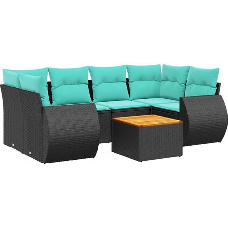 7-teiliges Gartensofa-Set mit Kissen, schwarzes Polyrattan vidaXL (1/5)