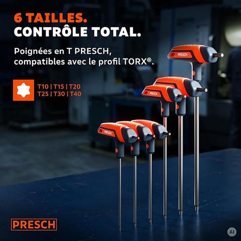 Tournevis TX à Poignée en T 6 pcs T10, T15, T20, T25, T30, T40 (1/3)