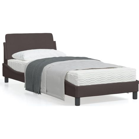 Cadre de lit avec tête de lit Marron foncé 90x190 Tissu (1/5)