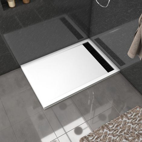 Plato Ducha Acrílico Blanco 80x120x4 cm + Rejillas Cromada+Negra - WHITENESS II