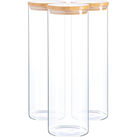 Lot de 3 bocaux de rangement en verre 2 litres avec couvercles en bois style scandi (1/5)