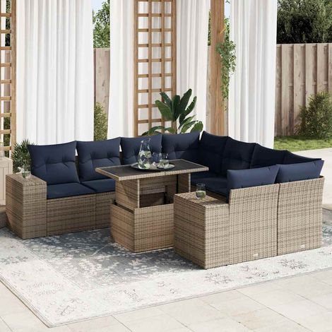 Set sofás jardín y cojines 9 pzas ratán sintético acacia gris vidaXL (1/5)
