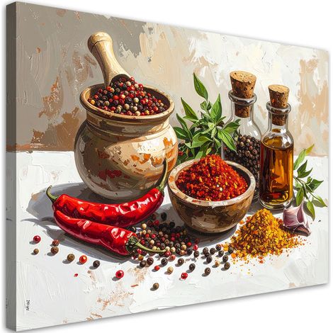 Cuadro sobre Lienzo, Chiles, especias, pimienta y hierbas, 100x70 (1/5)