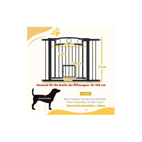 Barrera de seguridad para mascotas 77 cm, ancho regulable 76-104 cm, con puertecita, negro HAVRYA (1/3)