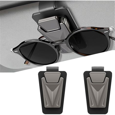 2 soportes metálicos para gafas de sol – Manejo con una sola mano – Para parasol de coche – Negro (1/3)