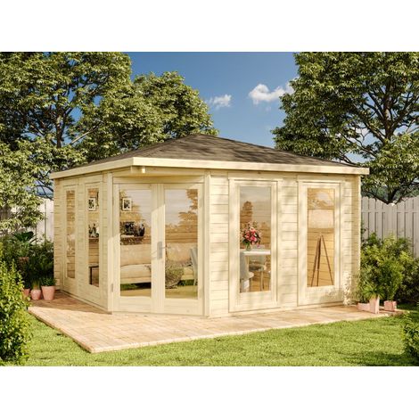 Alpholz 5-Eck Gartenhaus Maja ISO Gartenhaus aus Holz, Holzhaus mit 44 mm Wandstärke, Blockbohlenhaus mit Montagematerial (1/5)