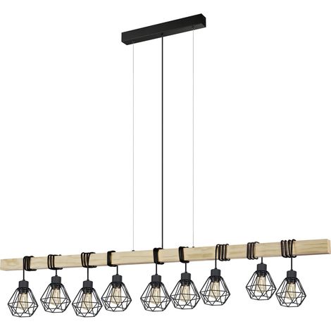 Lampe suspendue à 9 lampes Townshend 5 Salle à manger - noire avec du bois - 44077