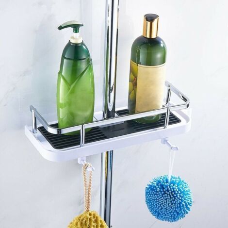 Etage de Douche Mural réglable, Panier Salle de Bain Cuisine Rangement Fixer sur Tuyau, serviteur Douche métal Anti-Rouille, Support Mural Pratique Commode 30x12x6 cm, (1/4)