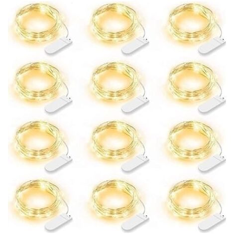 Lot de 12 Guirlande Lumineuse LED. Guirlande Lumineuse à Piles 2m 20 LEDs Fée Chaîne Lumières Guirlande IP65 Étanche LED Déco pour Chambre Noël Mariage Fête Jardin. Blanc Chaud (Blanc Chaud) (1/3)