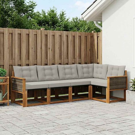 vidaXL Outdoor-Sofagarnitur mit Kissen 5 pcs Natürlich und Hellgrau (1/5)