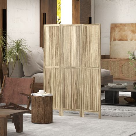 Déco Paravent en bois de paulownia 3 panneaux 120 x 170 cm séparateur de pièce cloison de séparation pliable - naturel (1/4)