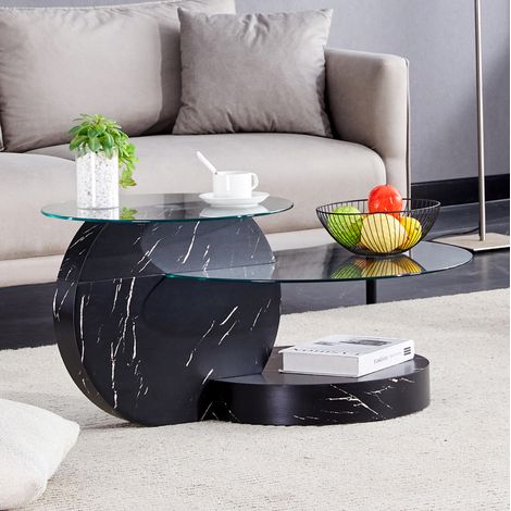Table basse en verre trempé, 89,9 x 69,9 x 43,2 cm, MDF noir HAVRYA (1/5)