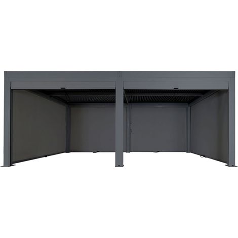 Pergola HHG-927 mit 6x Seitenwand, Gartenpavillon Lamellen-Pavillon Rollo, 11cm-Alu-Gestell, sturmfest 3x6m anthrazit