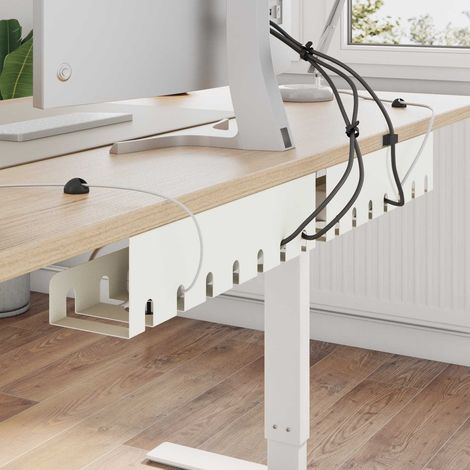 Plateaux de gestion des câbles sous bureau en acier blanc, lot de 2, 43 x 10 x 10 cm - PANGIVO (1/5)