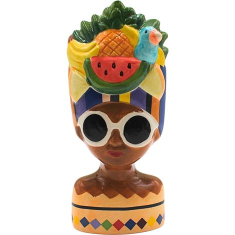 Vase décoratif en céramique pour Femme avec Lunettes de Soleil et Fruits Multicolore 10 x 10 x 20 cm (1/5)