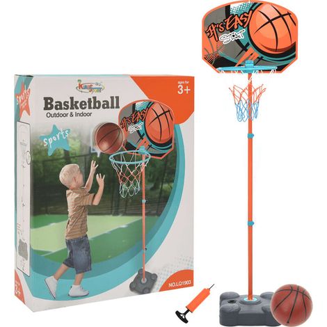 Panier Basket Portable - Réglable 109-141 cm - Ensemble Complet avec Anneau Plastique Filet 3 Couleurs Ballon et Pompe - Pour Enfants (1/5)