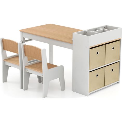 Chambre d’enfant et salle de jeux : table dessin enfant avec 2 chaises, 4 bacs de rangement et rouleau papier (1/5)