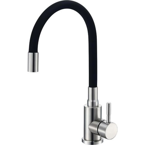 Rubinetto da cucina nero, rubinetto a pressione, girevole a 360°, rubinetto per lavello, miscelatore monocomando, raccordo da 1/4 di pollice.