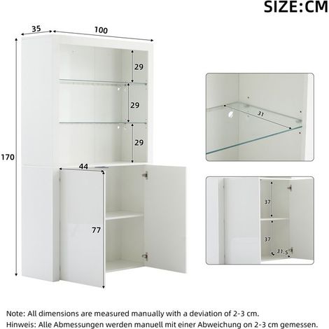 Vitrine avec éclairage LED - 100x35x170 cm - Blanc brillant - Éclairage LED 16 couleurs - Verre trempé - MDF (1/5)