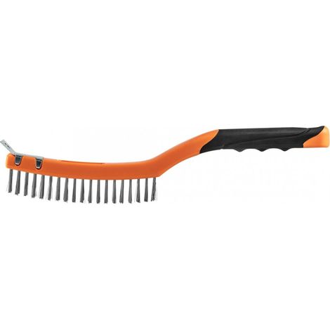 Brosse métallique, fil d'acier, 3 x 19 rangées, avec grattoir (1/4)