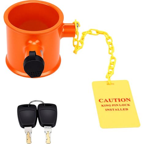King Pin Lock – attelage antivol de 5ème roue avec étiquette d'avertissement jaune et 2 clés pour remorques, camping-car, semi-camions (1/5)