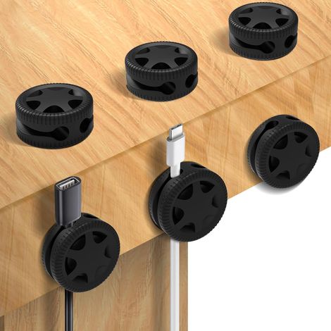Set mit 6 Kabelclips – Schwarzer Schreibtisch-Kabelorganizer mit Doppelnut, selbstklebender Kabelhalter für USB-Ladekabel und Kopfhörerkabel