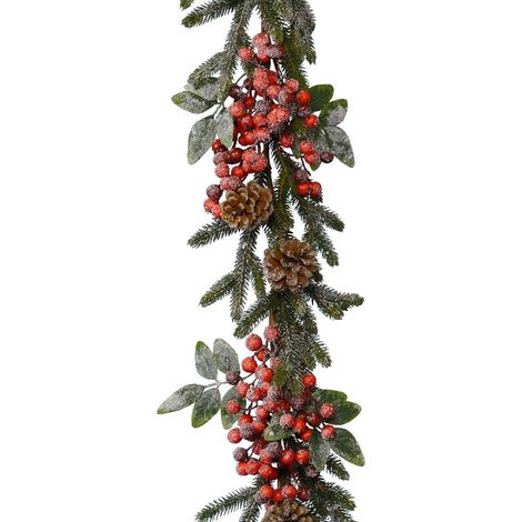 Girlande/Beeren/Schnee/Zapfen 9x15x176cm,gruen / rot