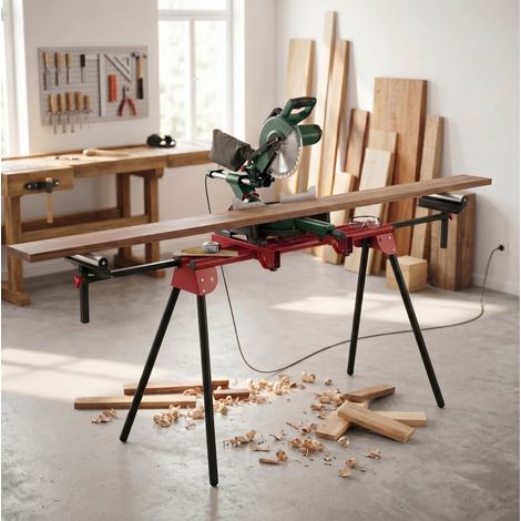 Soporte plegable para ingletadora con brazos y rodillos extensibles, 150 kg, rojo DESVIAE (1/5)